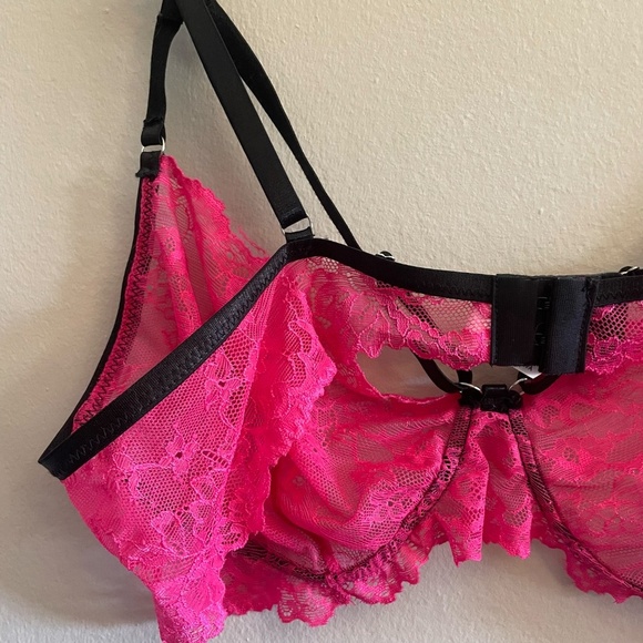 Hot Pink & Black Sexy Lace Strappy Bralette - Picture 8 of 10